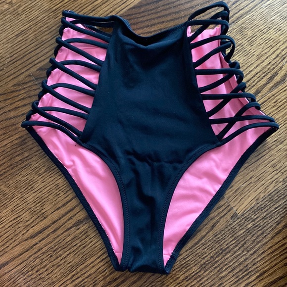 PINK Victoria's Secret Swim Black Pink Bikini Bottoms Poshmark